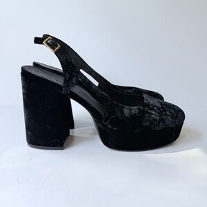 ME+EM Crushed Velvet Platform Slingback Heels Black Size 40